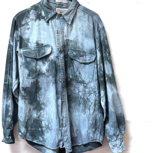 John Ashford Other - John Ashford Vintage Denim Shirt Tie Dyed Shacket Large Blue Black Jacket Grunge